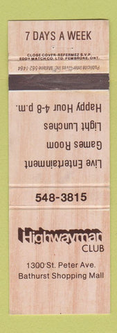 Matchbook Cover - Highwayman Club Bathurst NB WEAR