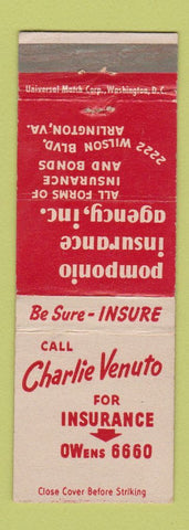 Matchbook Cover - Charlie Venuto Insurance Arlington VA