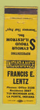 Matchbook Cover - Francis Lentz Insurance La Porte IN WORN