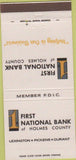 Matchbook Cover - First National Bank Lexington Pickens Durant SC 30 Strike
