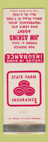 Matchbook Cover - State Farm Insurance Jim Askins Temperance MI WEAR