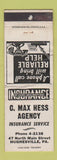 Matchbook Cover - C Max Hess Insurance Hughesville PA WORN