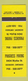 Matchbook Cover - Progress Paving Sudbury ON YELLOW