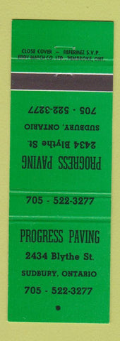 Matchbook Cover - Progress Paving Sudbury ON GREEN