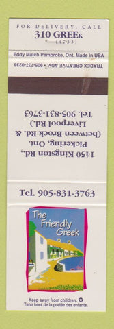 Matchbook Cover - The Friendly Greek Restaurant Pickering ON