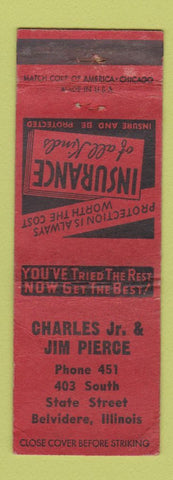 Matchbook Cover - Charles Jr Jim Pierce Insurance Belvidere IL WEAR