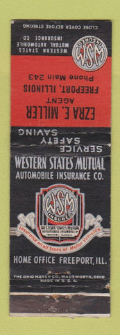 Matchbook Cover - Western States Auto Insurance Ezra Miller Freeport IL WEAR