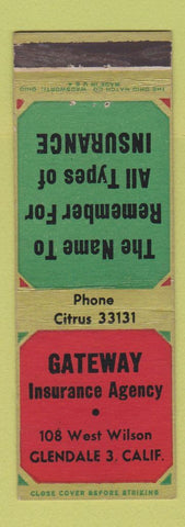 Matchbook Cover - Gateway Insurance Agency Glendale CA