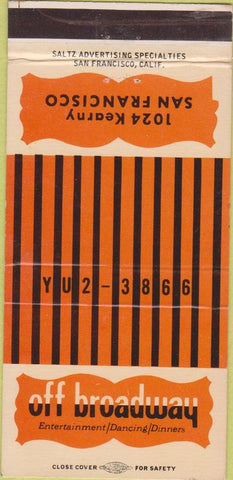 Matchbook Cover - Off Broadway San Francisco CA 30 Strike
