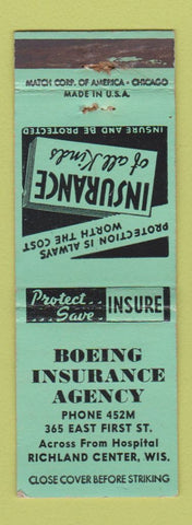 Matchbook Cover - Boeing Insurance Agency Richland Center WI