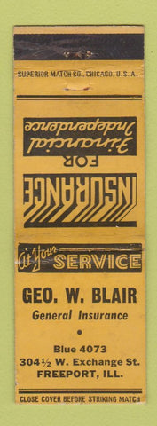 Matchbook Cover - Geo Blair Insurance Freeport IL WEAR
