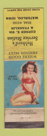 Matchbook Cover - Hubbard's Service oil gas Waterloo IA pinup WEAR