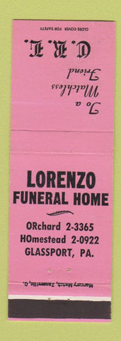 Matchbook Cover - Lorenzo Funeral Home Glassport PA PINK