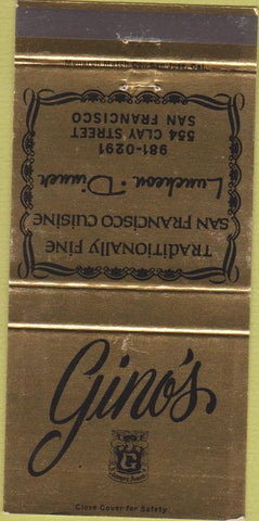 Matchbook Cover - Gino's San Francisco CA 30 Strike