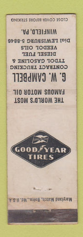 Matchbook Cover Goodyear Tires GW Campbell Tydol Veedol oil gas Winfield PA WEAR