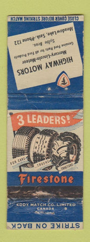 Matchbook Cover - Firestone Tires Mercury Lincoln Meteor Meadow Lake SK WORN