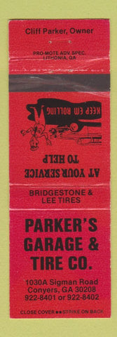 Matchbook Cover - Parker's Garage & Tire Conyers GA Bridgestone Lee