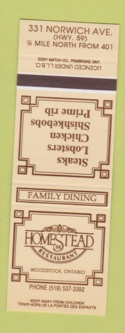 Matchbook Cover - Homestead Restaurant Woodstock ON SAMPLE