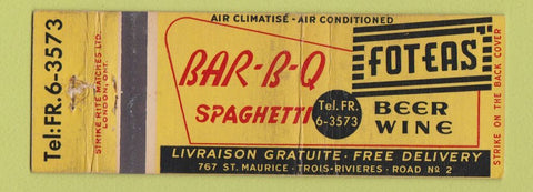 Matchbook Cover - Foters BBQ Spaghetti Trois Rivieres QC WEAR
