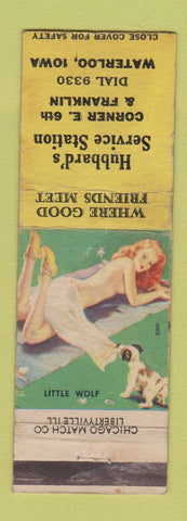 Matchbook Cover - Hubbard's Service oil gas Waterloo IA pinup WORN