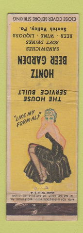 Matchbook Cover - Hontz Beer Garden Scotch Valley PA pinup WEAR