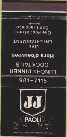 Matchbook Cover - JJ Paoli San Francisco CA 30 Strike