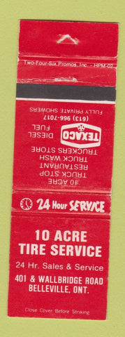 Matchbook Cover - 10 Acre Tire Service Texaco oil gas Belleville ON