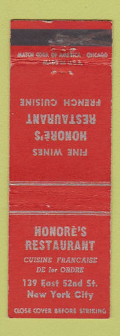 Matchbook Cover - Honore's Restaurant New York City WEAR