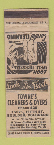 Matchbook Cover - Towne's Cleaners Dyers Boulder Colorado WEAR