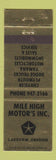 Matchbook Cover - Mile High Motors Chrysler Yamaha Snowmobiles Lakeview OR
