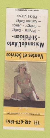 Matchbook Cover - St Felicien Dodge Chrysler QC pinup WEAR
