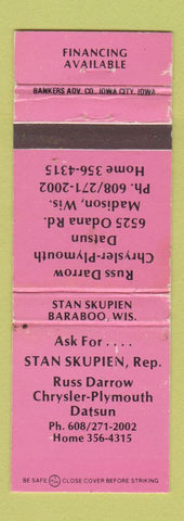 Matchbook Cover - Russ Darrow Chrysler Plymouth Datsun Madison WI WORN Baraboo