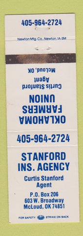 Matchbook Cover - Stanford Insurance Agency McLoud OK WEAR