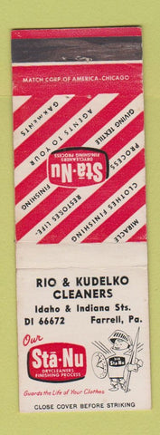 Matchbook Cover - Sta Nu Cleaners Rio Kudelko Farrell PA