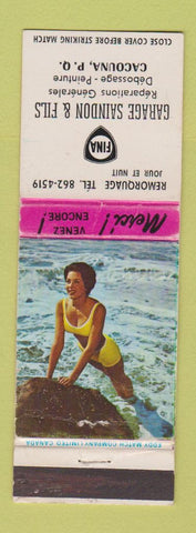 Matchbook Cover - Fina oil gas Saindon Fils Cacouna QC pinup WEAR