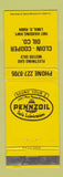 Matchbook Cover - Pennzoil oil gas Cloin Cooper Lima OH