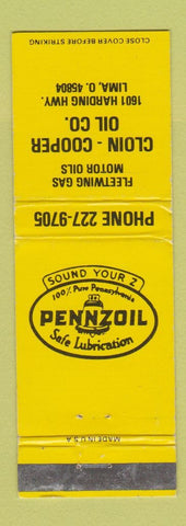 Matchbook Cover - Pennzoil oil gas Cloin Cooper Lima OH