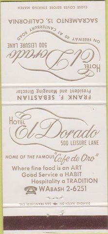 Matchbook Cover - Hotel El Dorado Sacramento cA 30 Strike