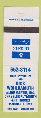 Matchbook Cover - Chrysler Plymouth International Harvester Trucks Maquoketa IA