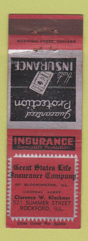 Matchbook Cover - Great States Life Insurance Rockford IL WEAR