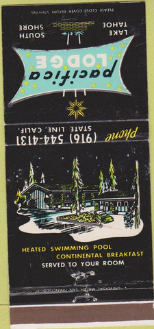 Matchbook Cover - Pacifica Lodge Lake Tahoe State Line CA WEAR 30 Strike