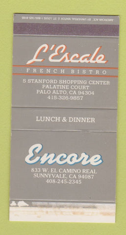 Matchbox - L'Escale French Bistro Palo Alto CA Encore Sunnyvale