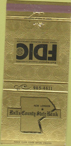 Matchbook Cover - Ralls County State Bank New London MO 30 Strike