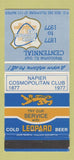 Matchbook Cover - Leopart Beer Napier Cosmopolitan Club NZ WEAR 30 Strike