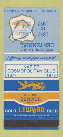 Matchbook Cover - Leopart Beer Napier Cosmopolitan Club NZ WEAR 30 Strike