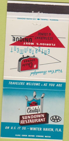 Matchbook Cover - Christy's Sundown Restaurant Winter Haven FL 30 Strike