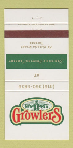 Matchbook Cover - Growlers Denison's Brewing Beer Toronto ON 30 Strike