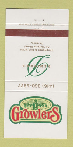 Matchbook Cover - Growlers Denison's Brewing Beer Toronto ON 30 Strike
