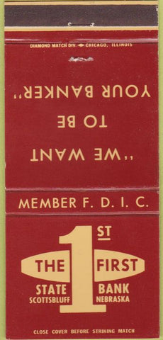 Matchbook Cover - 1st State Bank Scottsbluff NE 30 Strike