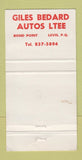 Matchbook Cover - 1969 Buick Giles Bedard Levis QC WEAR 30 Strike